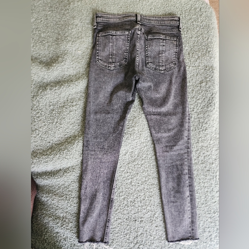 Rag & Bone Cate Mid-Rise Ankle Skinny Jean- Distressed Dark Grey with Raw Fringe - Picture 4 of 7